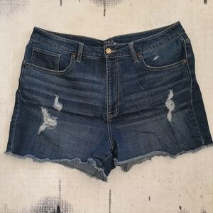 Time and Tru Dark Blue Distressed Denim Cutoff Shorts